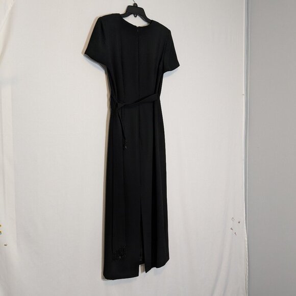 MAGGY LONDON Black Poly Knit Short Sleeve Straight Midi Wrap Dress; Size 8 - Picture 4 of 5